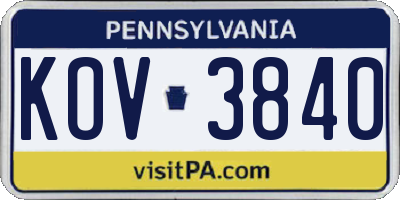 PA license plate KOV3840