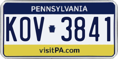PA license plate KOV3841