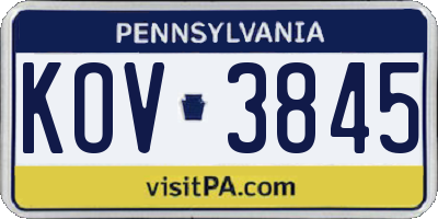 PA license plate KOV3845