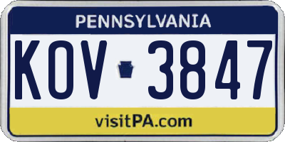 PA license plate KOV3847