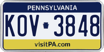 PA license plate KOV3848