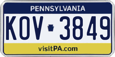 PA license plate KOV3849