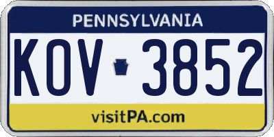 PA license plate KOV3852