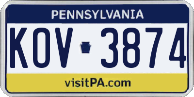 PA license plate KOV3874