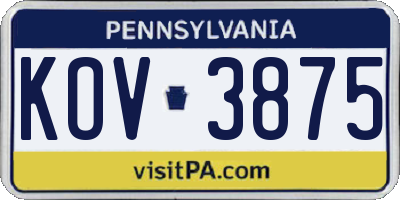 PA license plate KOV3875
