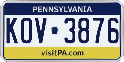 PA license plate KOV3876