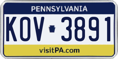 PA license plate KOV3891