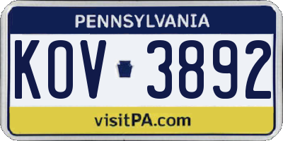 PA license plate KOV3892