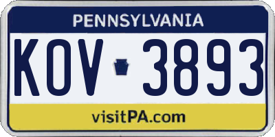 PA license plate KOV3893