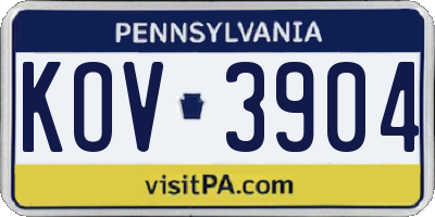 PA license plate KOV3904