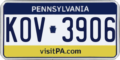 PA license plate KOV3906