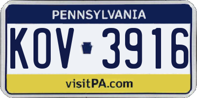 PA license plate KOV3916