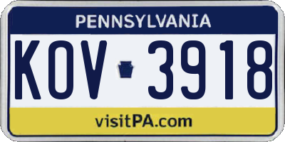 PA license plate KOV3918
