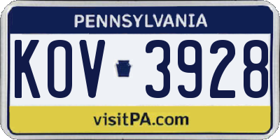 PA license plate KOV3928
