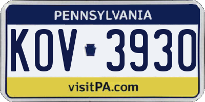 PA license plate KOV3930