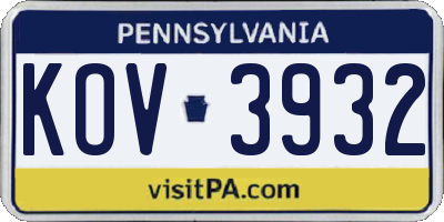 PA license plate KOV3932