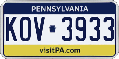 PA license plate KOV3933