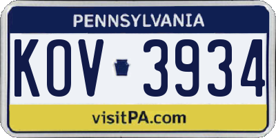 PA license plate KOV3934