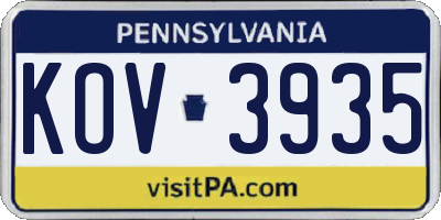PA license plate KOV3935
