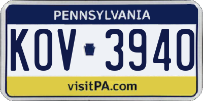 PA license plate KOV3940