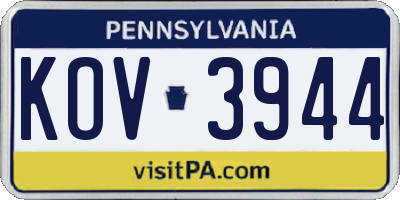 PA license plate KOV3944