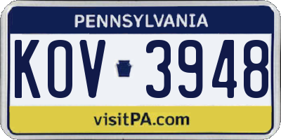 PA license plate KOV3948
