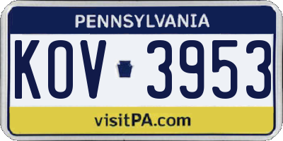 PA license plate KOV3953