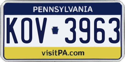 PA license plate KOV3963