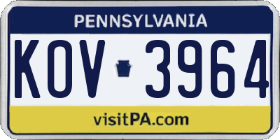PA license plate KOV3964