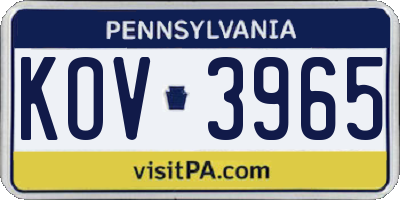 PA license plate KOV3965