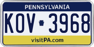 PA license plate KOV3968