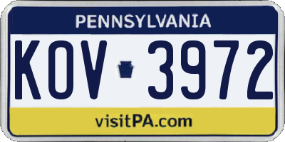 PA license plate KOV3972