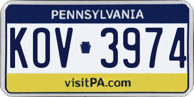 PA license plate KOV3974