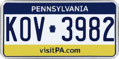PA license plate KOV3982