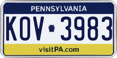 PA license plate KOV3983