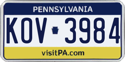 PA license plate KOV3984