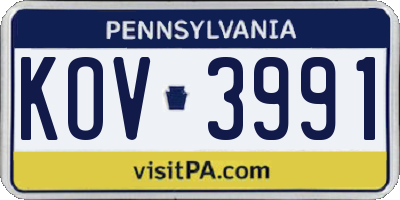 PA license plate KOV3991