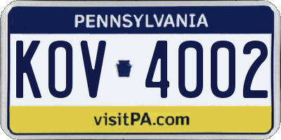 PA license plate KOV4002