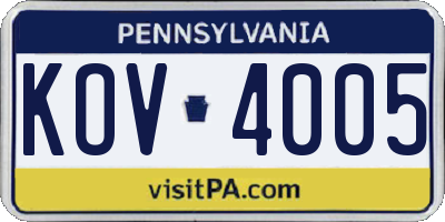 PA license plate KOV4005