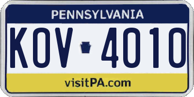 PA license plate KOV4010