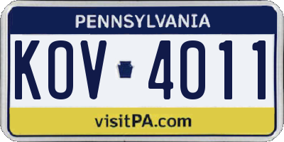PA license plate KOV4011