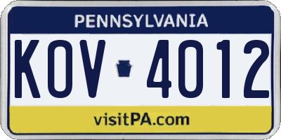 PA license plate KOV4012