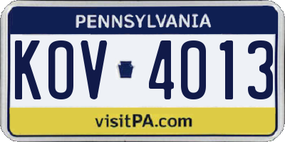 PA license plate KOV4013
