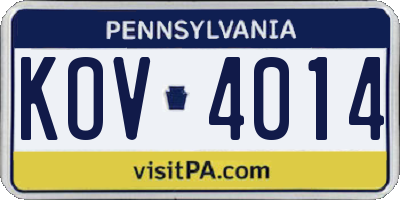 PA license plate KOV4014
