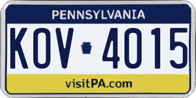 PA license plate KOV4015