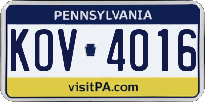 PA license plate KOV4016