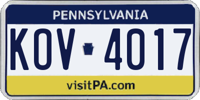 PA license plate KOV4017
