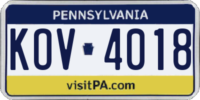 PA license plate KOV4018