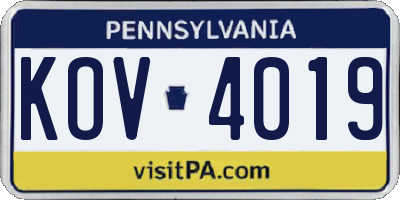 PA license plate KOV4019