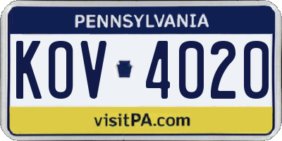 PA license plate KOV4020